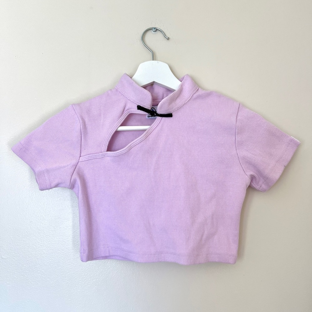 light purple cheongsam collar t-shirt